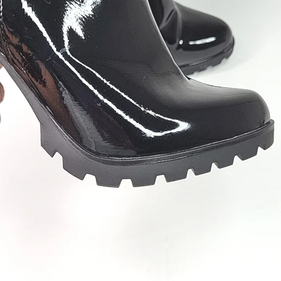 Just Fab Black Lug Sole Block Patent Leather Boots - Picture 9 of 17